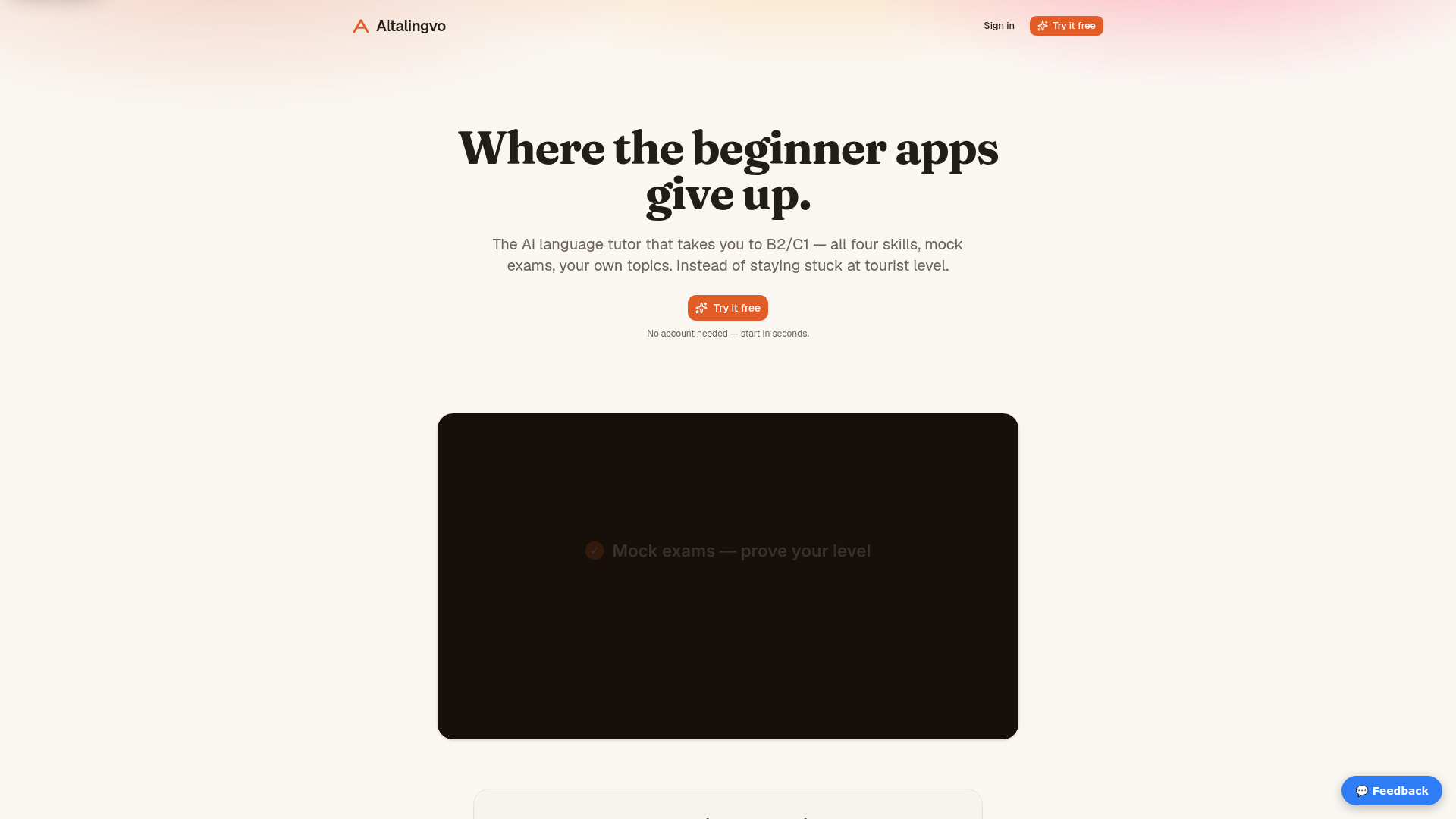 Altalingvo landing page