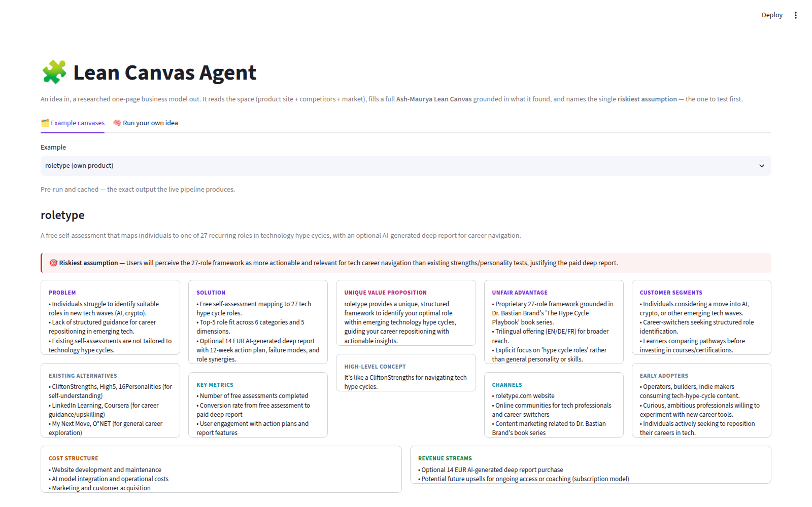 Lean Canvas Agent
